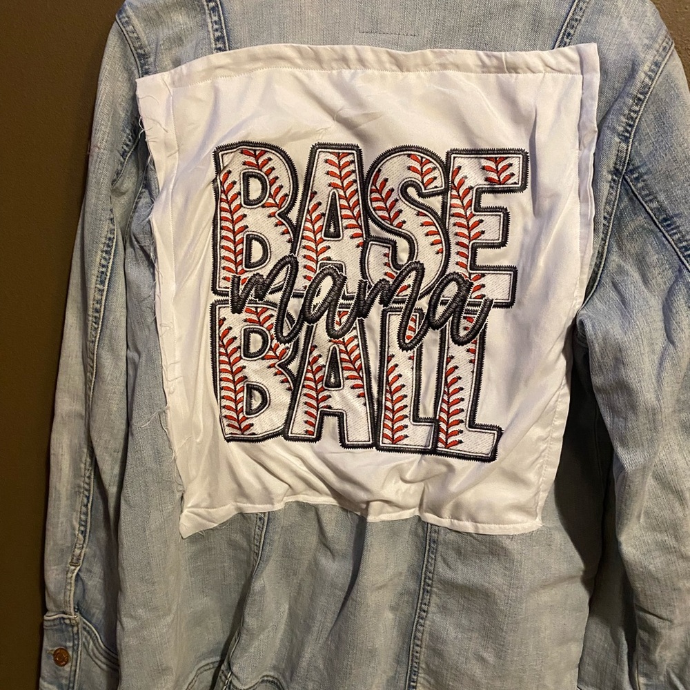 Hand designed baseball mama denim jacket size large